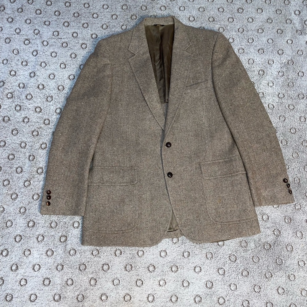 VTG Jas K. Wilson The Barrister Collection Herringbone Brown Tweed Jacket Sz 40R